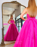 Fuchsia Strapless Prom Dresses Shimmering Tulle Formal Dress 24027-Prom Dresses-vigocouture-Fuchsia-Custom Size-vigocouture