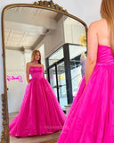 Fuchsia Strapless Prom Dresses Shimmering Tulle Formal Dress 24027-Prom Dresses-vigocouture-Fuchsia-Custom Size-vigocouture