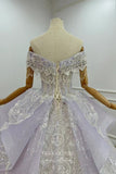 Gorgeous Beaded Lace Wedding Gown Off the Shoulder Formal Dress 70005-Prom Dresses-vigocouture-Lilac-US2-vigocouture