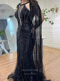 Gorgeous Beaded Mermaid Prom Dresses with Slit Cape Sleeve Pageant Dress 24503-Prom Dresses-vigocouture-Lavender-US2-vigocouture