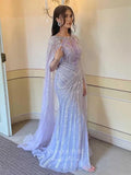 Gorgeous Beaded Mermaid Prom Dresses with Slit Cape Sleeve Pageant Dress 24503-Prom Dresses-vigocouture-Lavender-US2-vigocouture