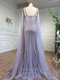 Gorgeous Beaded Mermaid Prom Dresses with Slit Cape Sleeve Pageant Dress 24503-Prom Dresses-vigocouture-Lavender-US2-vigocouture