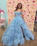 Gorgeous Ruffled Prom Dresses with Slit Off the Shoulder Tiered Formal Gown 24044-Prom Dresses-vigocouture-Light Blue-Custom Size-vigocouture