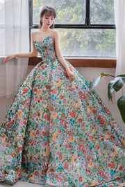 Gorgeous Strapless Sequin Floral Lace Ball Gown 22359
