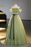 Green 3D Flower Prom Dresses Off the Shoulder Quinceanera Dress 22353-Prom Dresses-vigocouture-Green-Custom Size-A-Line-vigocouture
