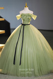 Green 3D Flower Prom Dresses Off the Shoulder Quinceanera Dress 22353