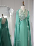 Green Beaded Sheath Prom Dresses with Slit Cape Sleeve Mother of the Bride Dress 24429-Prom Dresses-vigocouture-Green-US2-vigocouture