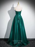 Green Floral Strapless Cheap Prom Dresses 2025 Satin Formal Gown 25068-Prom Dresses-vigocouture-Green-Custom Size-vigocouture