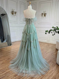 Green Off the Shoulder Tiered Prom Dresses Sparkly Beaded Pageant Dress 25020-Prom Dresses-vigocouture-Green-US2-vigocouture