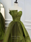 vigocouture-Green Ruffle Tiered Prom Dresses Strapless Pleated Evening Dress 21791-Prom Dresses-vigocouture-