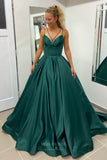 Green Satin Cheap Prom Dresses 2024 Spaghetti Strap Corset Back 24276-Prom Dresses-vigocouture-Green-Custom Size-vigocouture