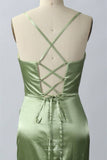 Green Satin Mermaid Cowl Neck Prom Dresses with High Slit Spaghetti Strap 24455-Prom Dresses-vigocouture-Green-Custom Size-vigocouture