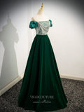 Green Sequin Lace Velvet Prom Dresses Puffed Sleeve Pearl String 24377-Prom Dresses-vigocouture-Green-Custom Size-vigocouture
