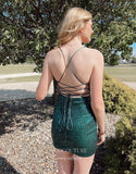 Green Sequin Spaghetti Strap Homecoming Dresses Cowl Neck Cheap Bodycon Dress hc459-Prom Dresses-vigocouture-Green-Custom Size-vigocouture