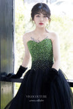 Green Sweetheart Sequin Strapless Prom Dresses 2025 Wrinkled Tulle Formal Dress 25062-Prom Dresses-vigocouture-Green-Custom Size-vigocouture