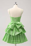 Green Tiered Pleated Homecoming Dresses Spaghetti Strap Back to School Dress hc387-Prom Dresses-vigocouture-Green-Custom Size-vigocouture