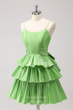 Green Tiered Pleated Homecoming Dresses Spaghetti Strap Back to School Dress hc387-Prom Dresses-vigocouture-Green-Custom Size-vigocouture