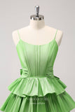 Green Tiered Pleated Homecoming Dresses Spaghetti Strap Back to School Dress hc387-Prom Dresses-vigocouture-Green-Custom Size-vigocouture