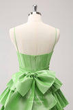 Green Tiered Pleated Homecoming Dresses Spaghetti Strap Back to School Dress hc387-Prom Dresses-vigocouture-Green-Custom Size-vigocouture