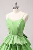 Green Tiered Pleated Homecoming Dresses Spaghetti Strap Back to School Dress hc387-Prom Dresses-vigocouture-Green-Custom Size-vigocouture