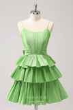 Green Tiered Pleated Homecoming Dresses Spaghetti Strap Back to School Dress hc387-Prom Dresses-vigocouture-Green-Custom Size-vigocouture