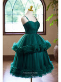 Green Tiered Tulle Homecoming Dress Spaghetti Strap Short Prom Dress hc340-Prom Dresses-vigocouture-Green-Custom Size-vigocouture