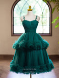 Green Tiered Tulle Homecoming Dress Spaghetti Strap Short Prom Dress hc340-Prom Dresses-vigocouture-Green-Custom Size-vigocouture