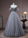 Grey Beaded Off the Shoulder Prom Dresses 2024 Sheer Boned Bodice 24252-Prom Dresses-vigocouture-Grey-Custom Size-vigocouture