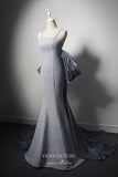 Grey Mermaid Bow-Tie Prom Dresses with Spaghetti Strap 22367-Prom Dresses-vigocouture-Grey-Custom Size-vigocouture