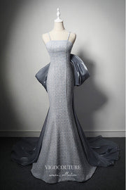 Grey Mermaid Bow-Tie Prom Dresses with Spaghetti Strap 22367