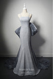 Grey Mermaid Bow-Tie Prom Dresses with Spaghetti Strap 22367-Prom Dresses-vigocouture-Grey-Custom Size-vigocouture