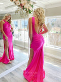 Hot Pink Mermaid Satin Cheap Prom Dresses with Slit Open Back 24073-Prom Dresses-vigocouture-Hot Pink-Custom Size-vigocouture