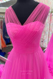 Hot Pink Tiered Cheap Prom Dresses 2024 Crossed Pleated Bodice 24257-Prom Dresses-vigocouture-Hot Pink-Custom Size-vigocouture