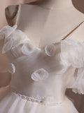 Ivory 3D Flower Homecoming Dress Off the Shoulder Spaghetti Strap hc298-Prom Dresses-vigocouture-Ivory-Custom Size-vigocouture