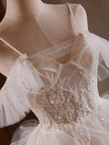 Ivory Lace Applique Homecoming Dress Ruffled Spaghetti Strap Graduation Dress hc319-Prom Dresses-vigocouture-Ivory-Custom Size-vigocouture