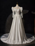 Ivory Lace Applique Prom Dresses Long Sleeve High Neck Wedding Dress 24250-Prom Dresses-vigocouture-Ivory-Custom Size-vigocouture