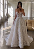 Ivory Lace Applique Sweetheart Wedding Dress Chapel Train Strapless Bridal Gown W0131-Wedding Dresses-vigocouture-Ivory-US2-vigocouture