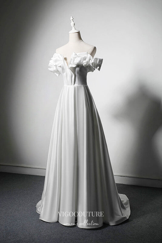 Ivory Off the Shoulder Satin Prom Dress 22369-Prom Dresses-vigocouture-Ivory-Custom Size-vigocouture