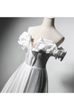 Ivory Off the Shoulder Satin Prom Dress 22369-Prom Dresses-vigocouture-Ivory-Custom Size-vigocouture