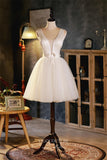 vigocouture-Ivory Plunging V-Neck Homecoming Dresses Cute Graduation Dresses hc151-Prom Dresses-vigocouture-Ivory-US2-