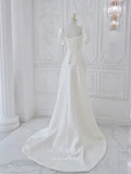 vigocouture-Ivory Puffed Sleeve Satin Wedding Dresses w0013-Wedding Dresses-vigocouture-