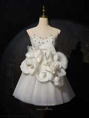 Ivory Rose Blossom Homecoming Dress 3D Flower Graduation Dress hc305