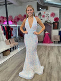 Ivory Sequin Mermaid Prom Dresses Organza Overskirt Plunging V-Neck 24184-Prom Dresses-vigocouture-Ivory-Custom Size-vigocouture
