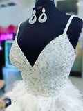 Ivory Tiered Ruffle Prom Dresses Beaded Lace Bodice Spaghetti Strap 24130-Prom Dresses-vigocouture-Ivory-Custom Size-vigocouture