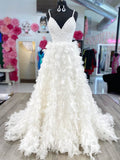 Ivory Tiered Ruffle Prom Dresses Beaded Lace Bodice Spaghetti Strap 24130-Prom Dresses-vigocouture-Ivory-Custom Size-vigocouture