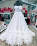Ivory Tiered Ruffled Prom Dresses Strapless Sheer Boned Bodice 24357-Prom Dresses-vigocouture-Ivory-Custom Size-vigocouture