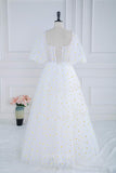 Ivory White Daisy Prom Dresses Half Puffed Sleeve Sheer Boned Bodice 24370-Prom Dresses-vigocouture-Ivory-Custom Size-vigocouture