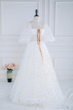 Ivory White Daisy Prom Dresses Half Puffed Sleeve Sheer Boned Bodice 24370-Prom Dresses-vigocouture-Ivory-Custom Size-vigocouture