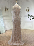 Khaki Beaded Lace Mermaid Pageant Dresses Removable Sleeve Evening Dress 25019-Prom Dresses-vigocouture-Khaki-US2-vigocouture