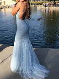 vigocouture-Lace Applique Mermaid Prom Dresses Spaghetti Strap Evening Dress 20594-Prom Dresses-vigocouture-